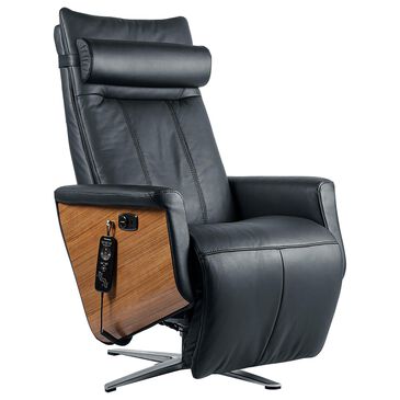 Svago Swivel Power Zero Gravity Leather Massage Recliner in Black, , large