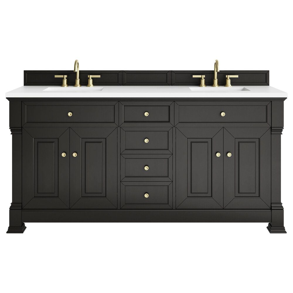 James Martin Vanities Brookfield 72&quot; Double Bathroom Vanity in Black Onyx with 3cm White Zeus Quartz Top and Rectangular Sinks, , large