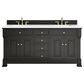 James Martin Vanities Brookfield 72" Double Bathroom Vanity in Black Onyx with 3cm White Zeus Quartz Top and Rectangular Sinks, , large