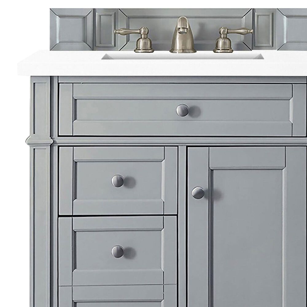 James Martin Vanities Brittany 30" Single Bathroom Vanity in Urban Gray with 3 cm White Zeus Quartz Top and Rectangular Sink, , large