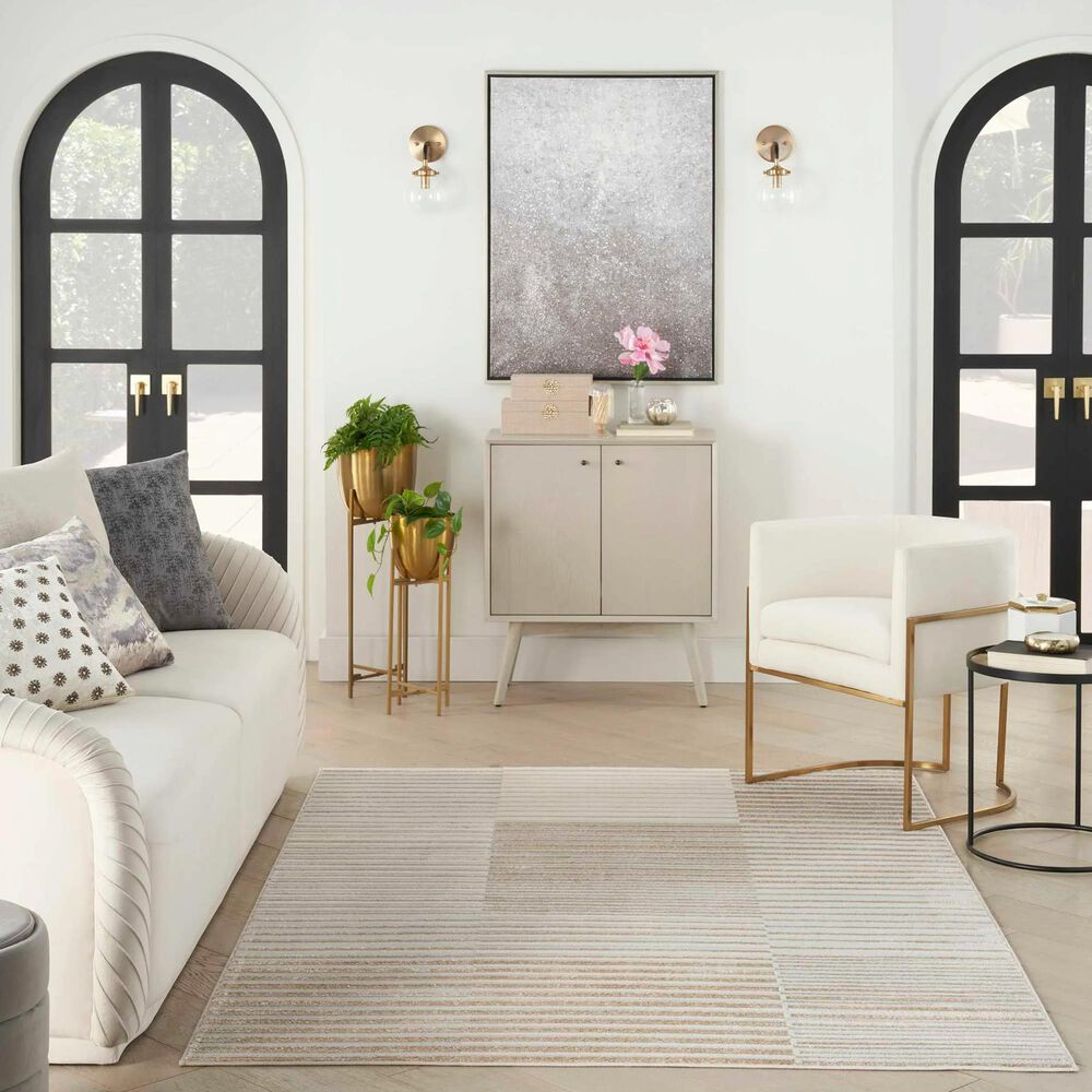 Nourison Brushstrokes 5&#39;3&quot; x 7&#39;3&quot; Beige and Silver Area Rug, , large