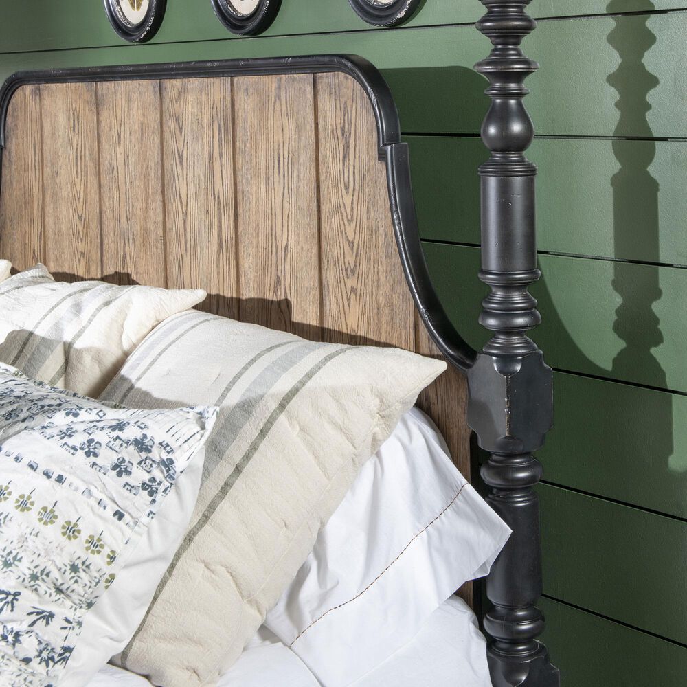 Legacy Classic Vintage Market Queen Canopy Bed in Barnwood Oak and Kettle Black, , large