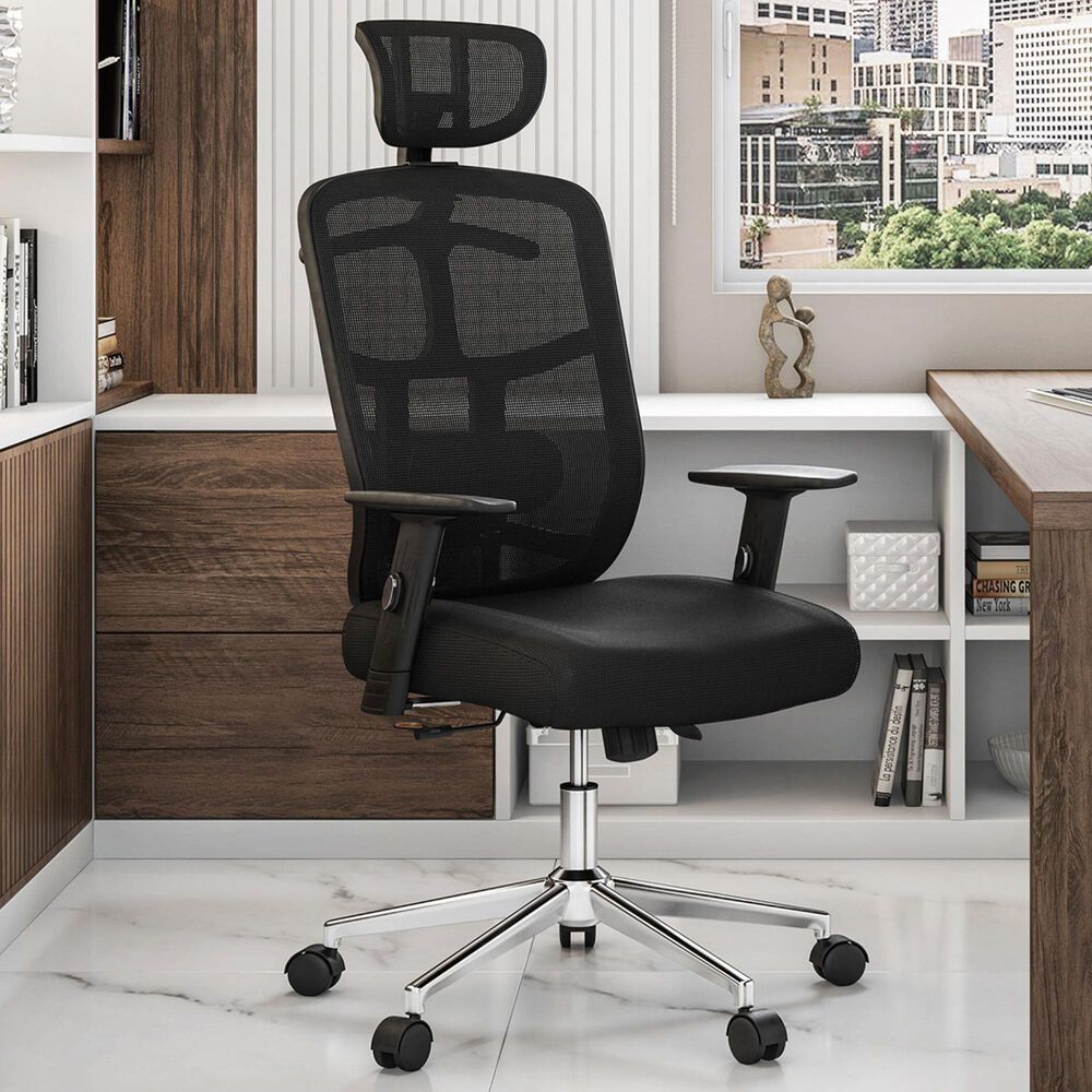 Rta Products Llc High Back Executive Mesh Office Chair with Arms and Lumbar Support in Black, , large