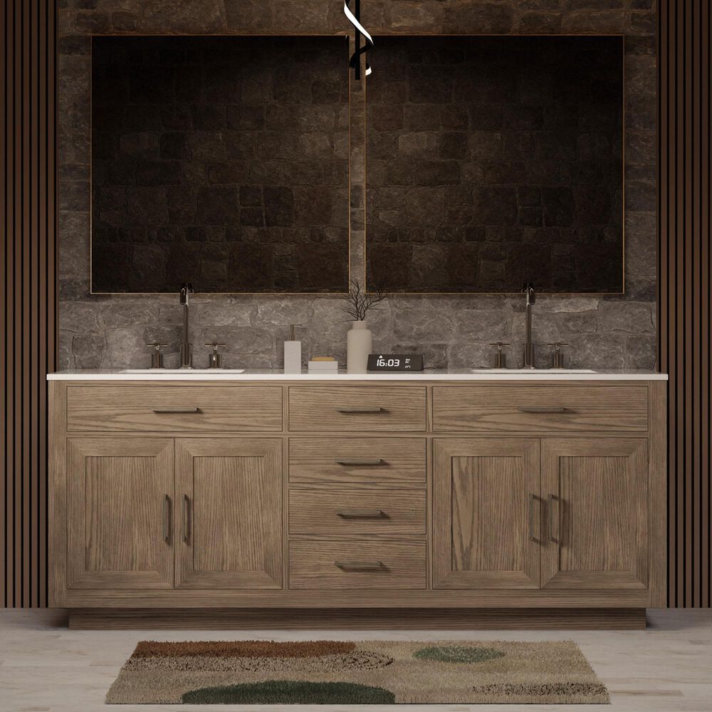 Lexora Home Abbey 80&quot; Double Bathroom Vanity in Grey Oak with 2 cm White Quartz Top and Rectangular Sinks, , large