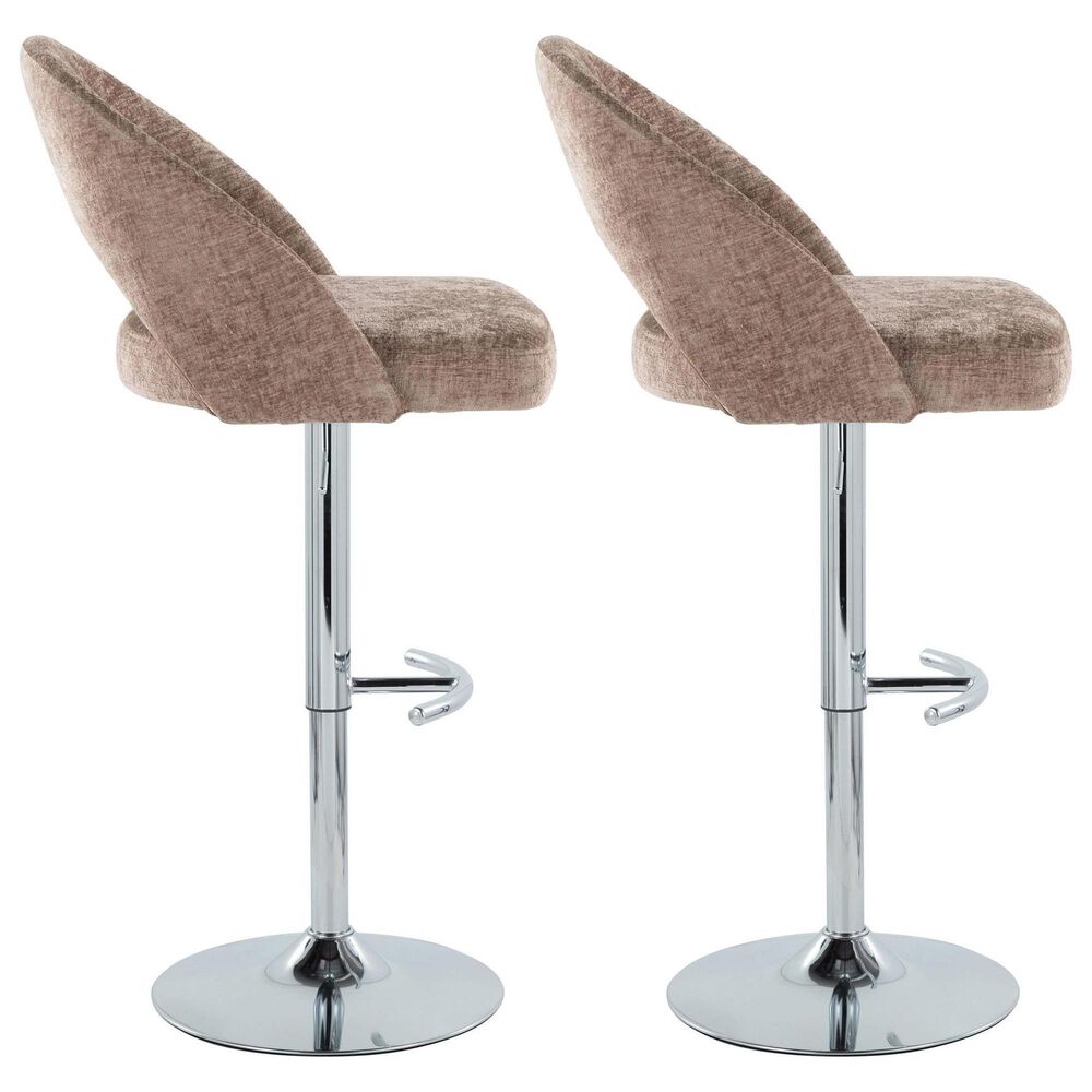 LumiSource Renee Adjustable Swivel Bar Stool with Brown Fabric Upholstery in Chrome (Set of 2), , large