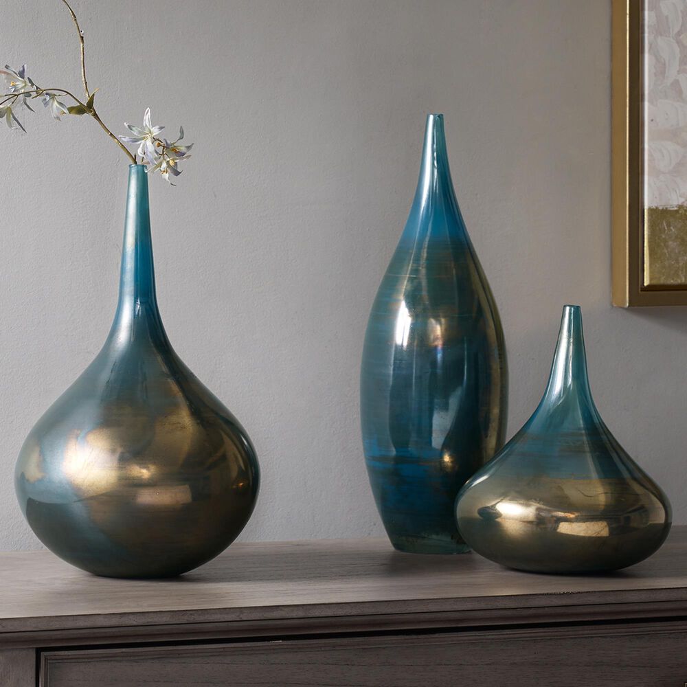 Hampton Park Aurora Vases in Blue Metal (Set of 3), , large