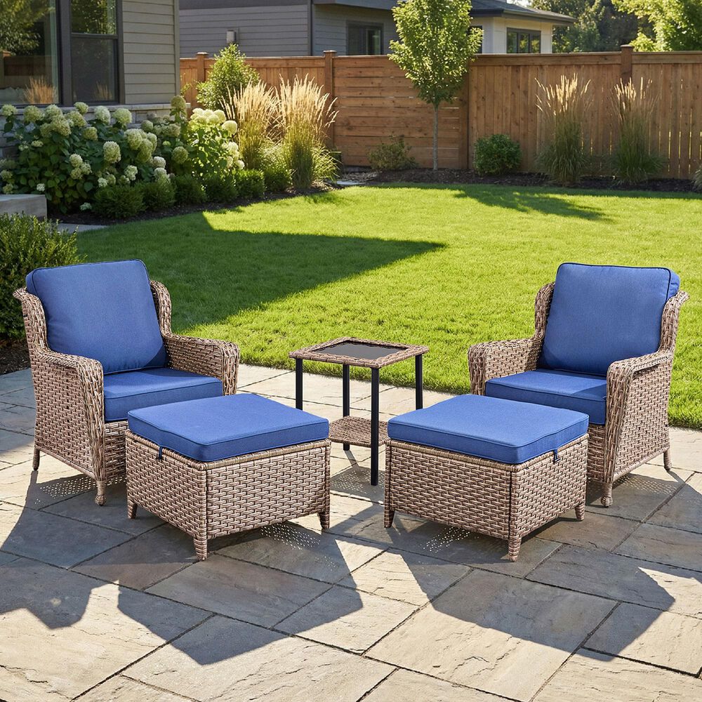 Sunwell Garden 5-Piece Patio Chat Set with Square Table in Navy, , large