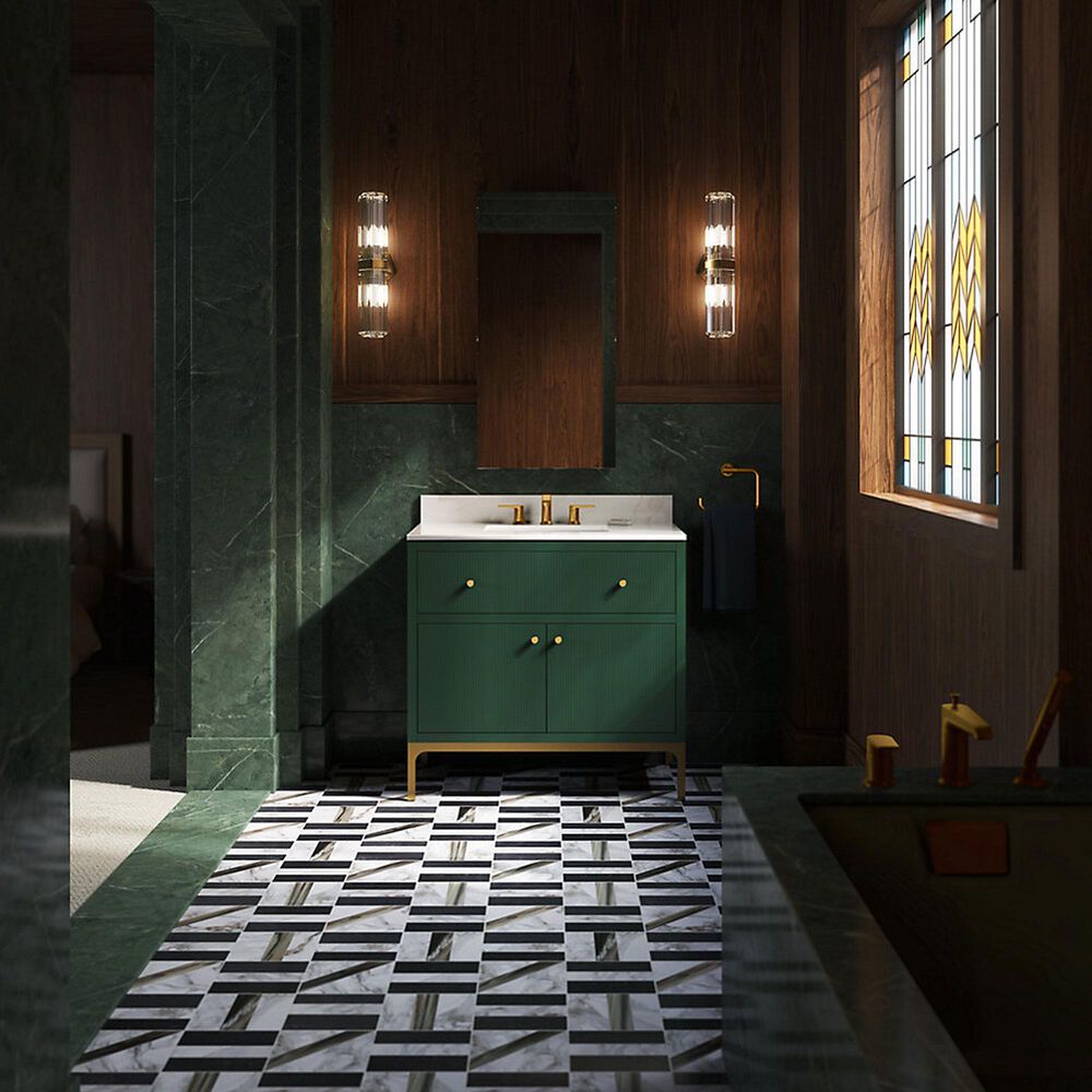 Kohler Calpa 36" Single Bathroom Vanity in Emerald Green with 2 cm White Quartz Top and Rectangular Sink, , large