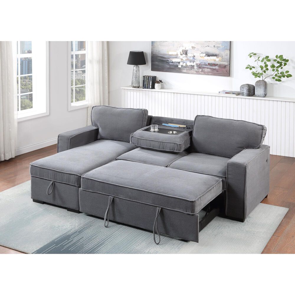 Modern Market Stationary Sofa Bed with Reversible Chaise in Light Grey, , large