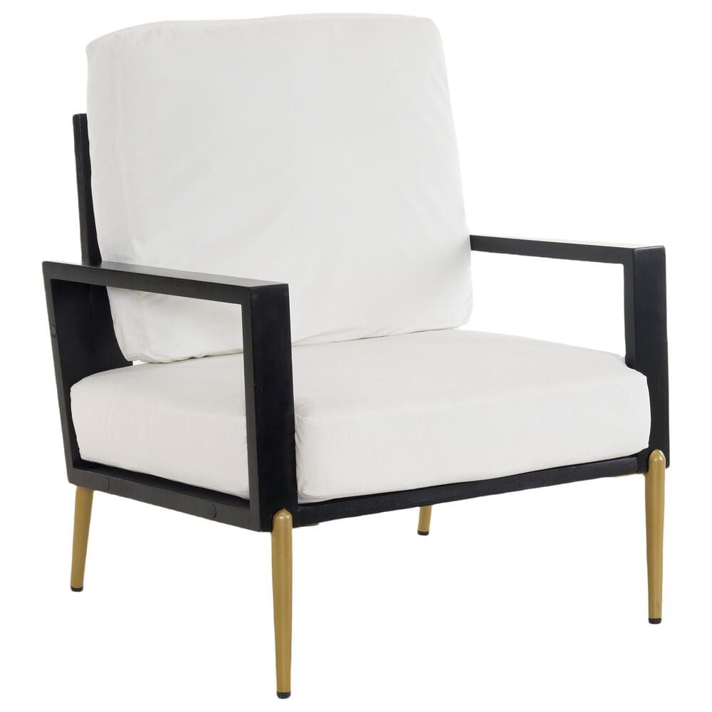 Hearth and Haven Velvet Lounge Arm Chair with Gold Metal Legs in White, , large