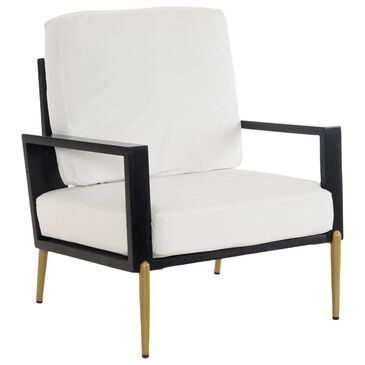 Hearth and Haven Velvet Lounge Arm Chair with Gold Metal Legs in White, , large