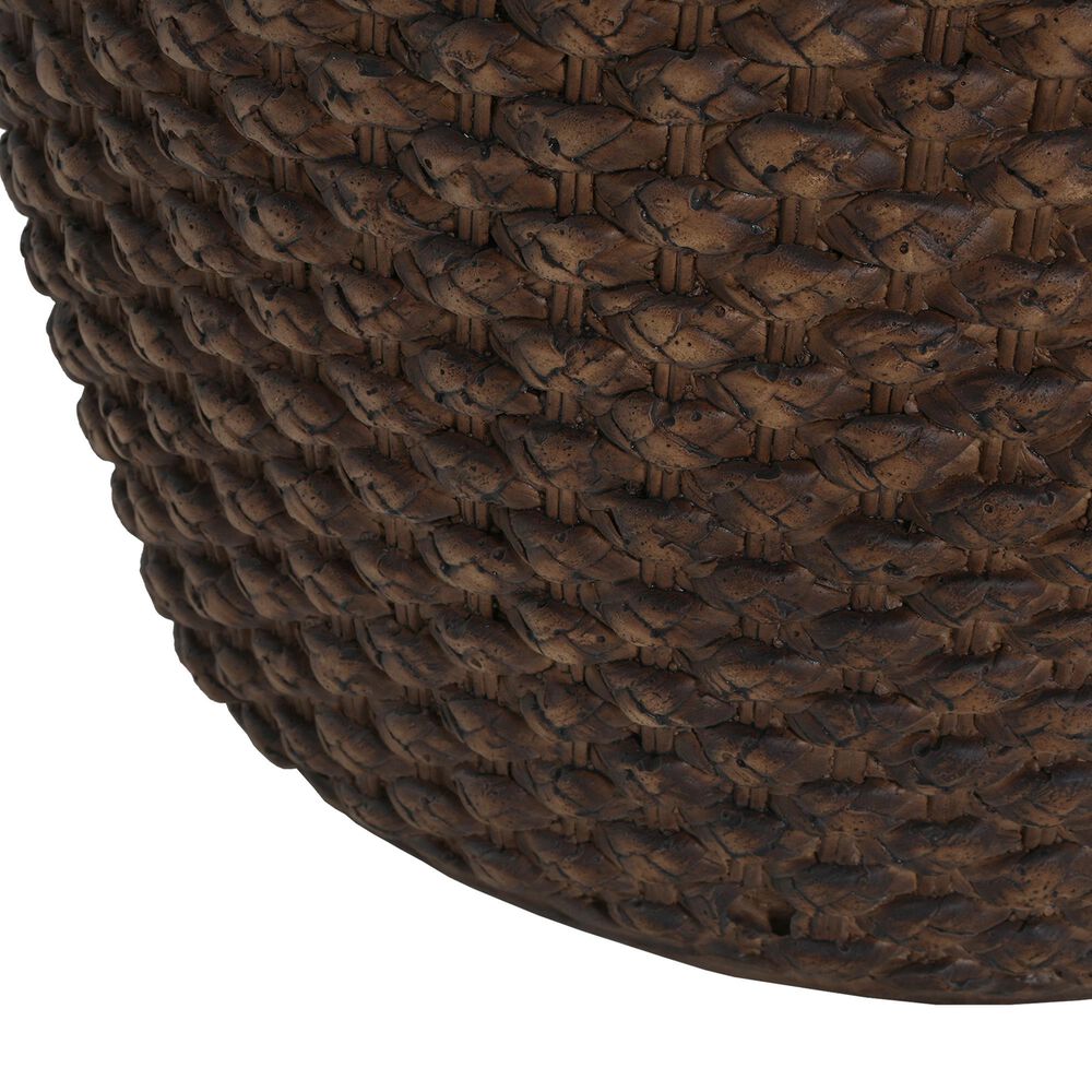 Hearth and Haven Outdoor Faux Rattan Side Table with Basket Weave Pattern in Brown, , large