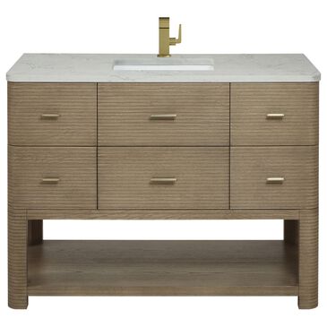 James Martin Vanities Lucian 48" Single Bathroom Vanity in Pebble Oak with 3 cm Victorian Silver Quartz Top, Rectangular Sink and FreePower Wireless Charger, , large