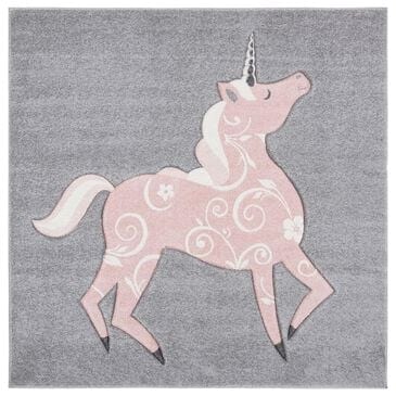 Safavieh Carousel Animals 3" Square Grey and Pink Kids   Area Rug, , large