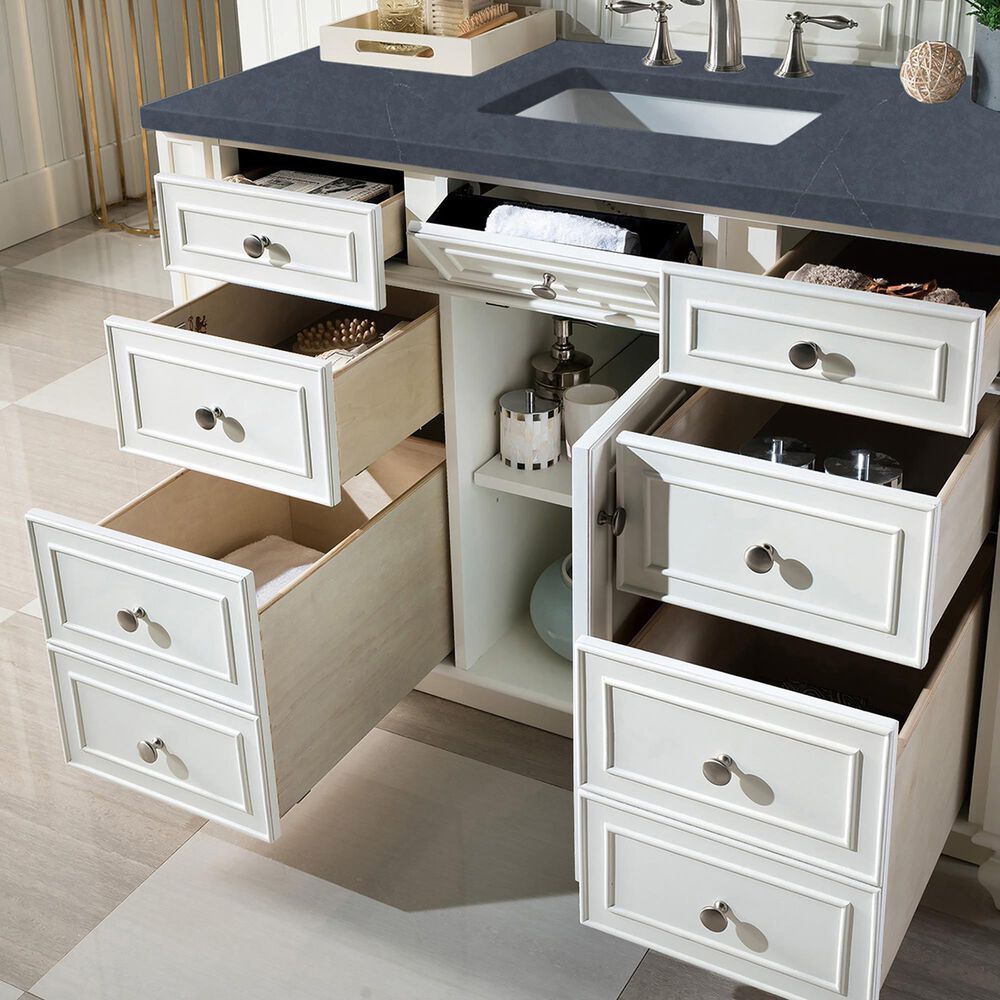 James Martin Vanities Bristol 48&quot; Single Bathroom Vanity in Bright White with 3 cm Charcoal Soapstone Quartz Top and Rectangular Sink, , large