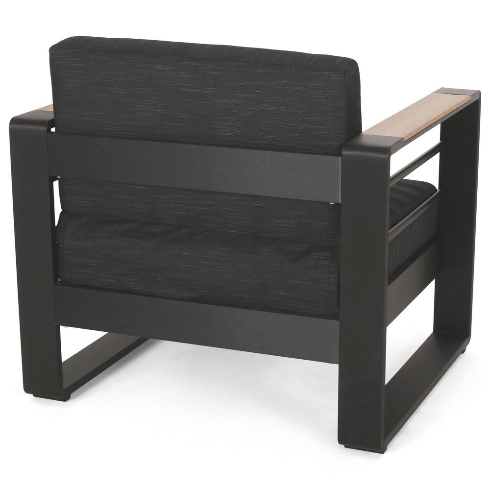 Hearth and Haven Giovanna Outdoor Club Chair with Open Backrest and Square Arms in Black, , large