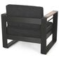 Hearth and Haven Giovanna Outdoor Club Chair with Open Backrest and Square Arms in Black, , large