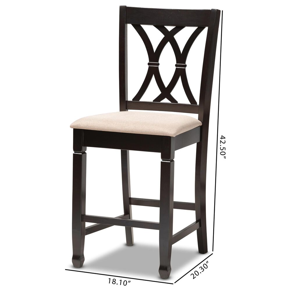Baxton Studio Reneau Counter Height Pub Chair with Sand Cushion in Espresso Brown (Set of 2), , large