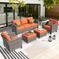 HOMLUX HOMLUX 5-Piece Outdoor Wicker Patio Furniture Set, High Back Rattan Sofa with Chairs, Ottomans & Cushions in Orange Red, , large