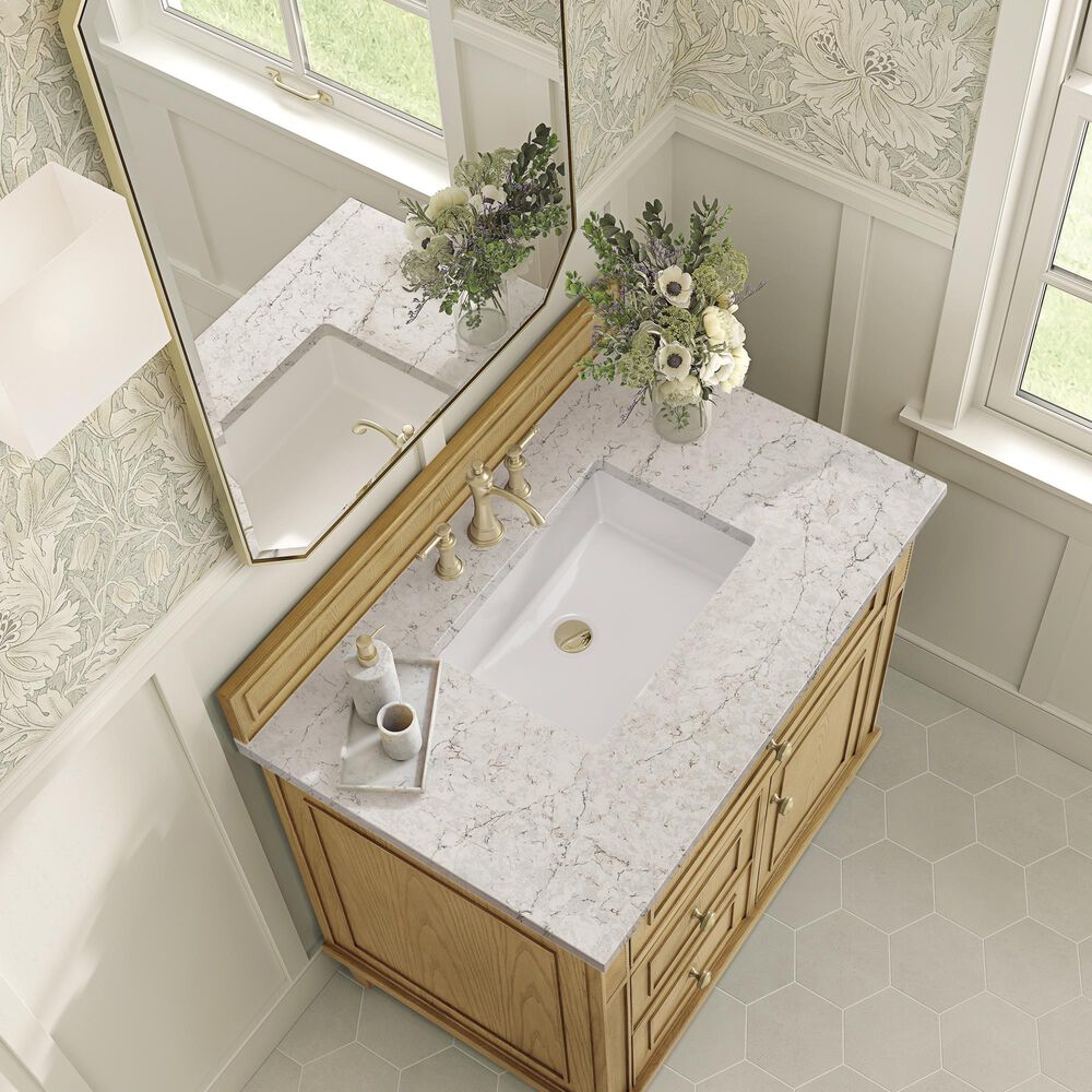 James Martin Vanities Lorelai 36&quot; Single Vanity in Light Natural Oak with 3 cm Eternal Jasmine Pearl Quartz Top, , large