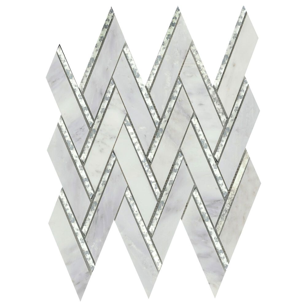 Emser Impulse Winter Chevron 14" x 15" Marble and Glass Mosaic Sheet, , large
