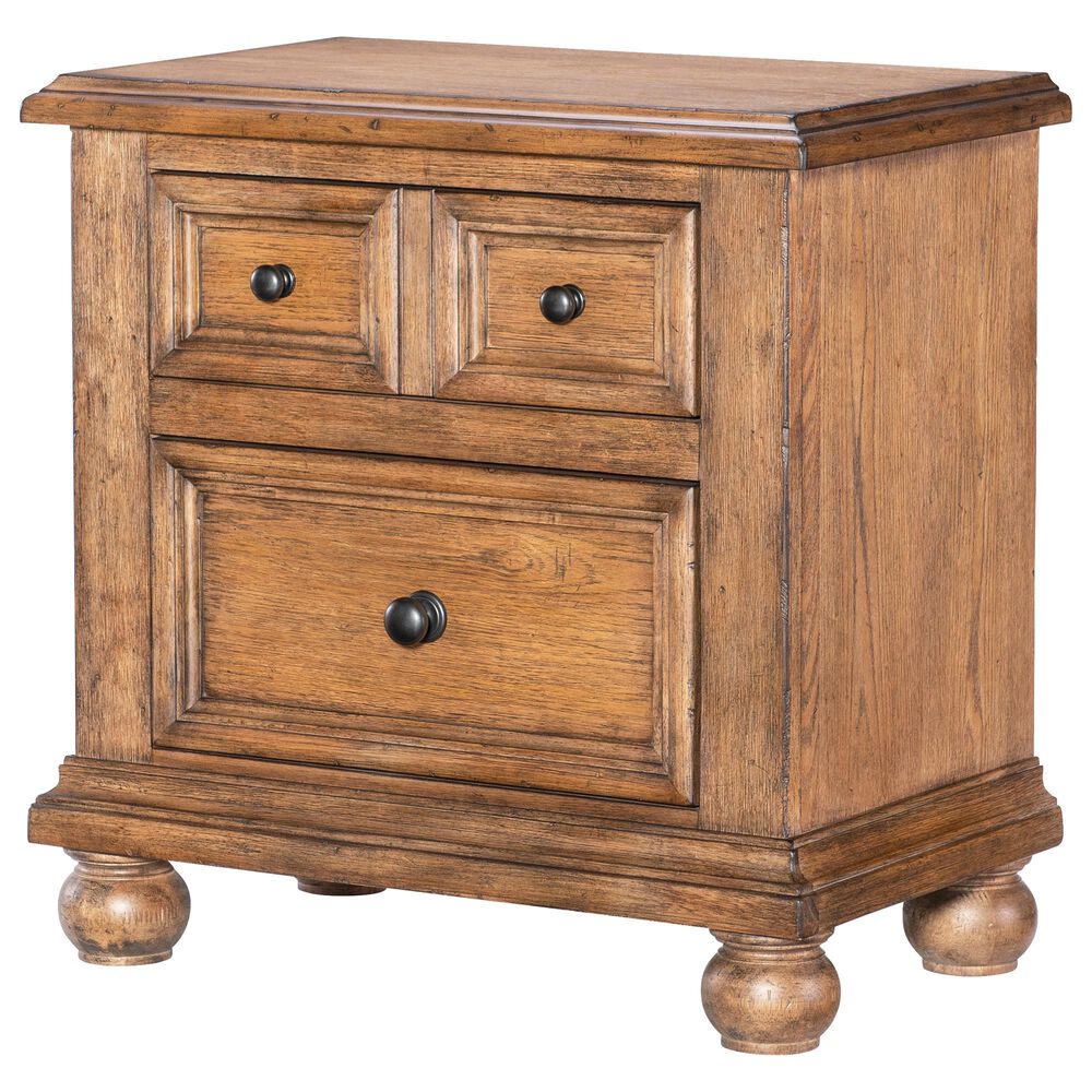 Country Living Vintage Market 2-Drawer Apothecary Nightstand in Barnwood Oak with Outlets and USB Ports, , large