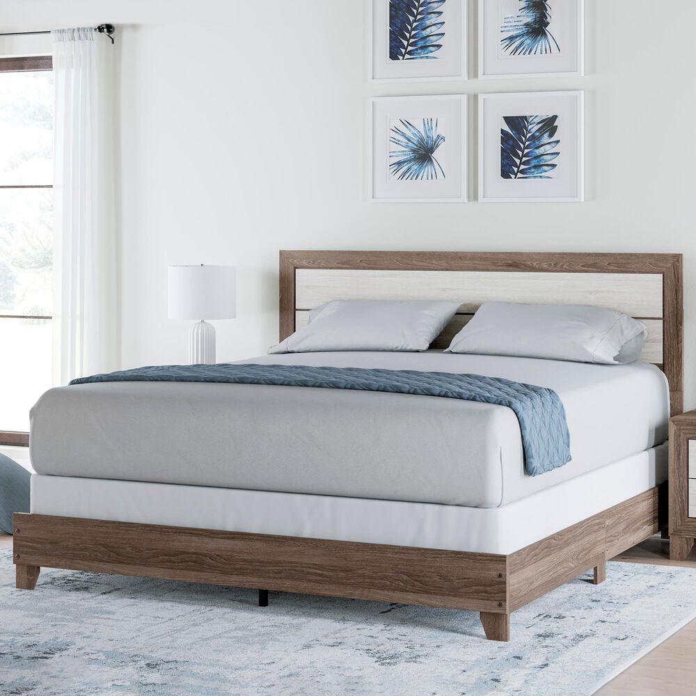 Ashley Sharnari King Panel Bed in Warm Gray, Brown and Antique White, , large