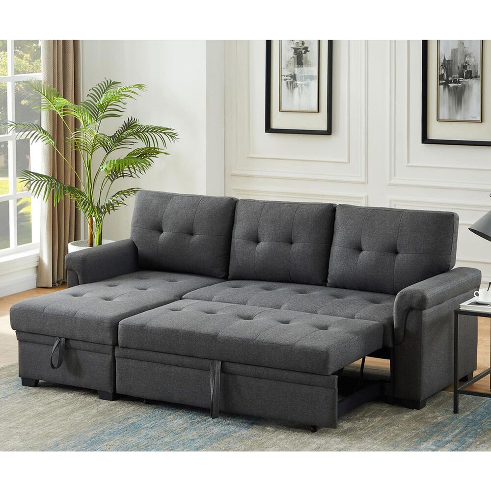 Lilola Home 84-Inch Reversible Sleeper Sectional Sofa with Storage Chaise in Dark Gray, , large