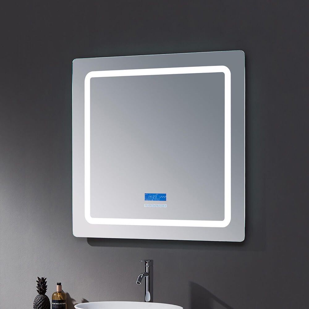 Lexora Home Caldona 36" x 32" LED Mirror with Defogger in Gray, , large