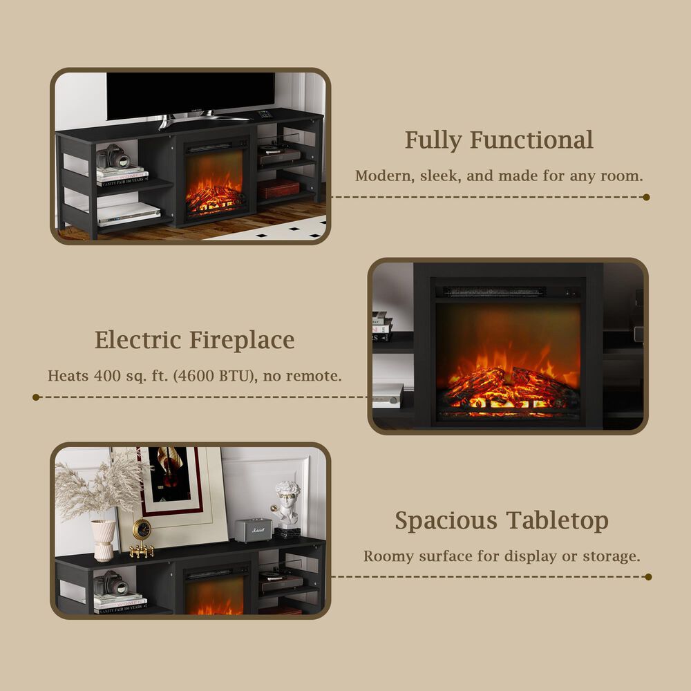 Noviland 63&quot; Fireplace TV Stand with Storage Shelves in Americano, , large