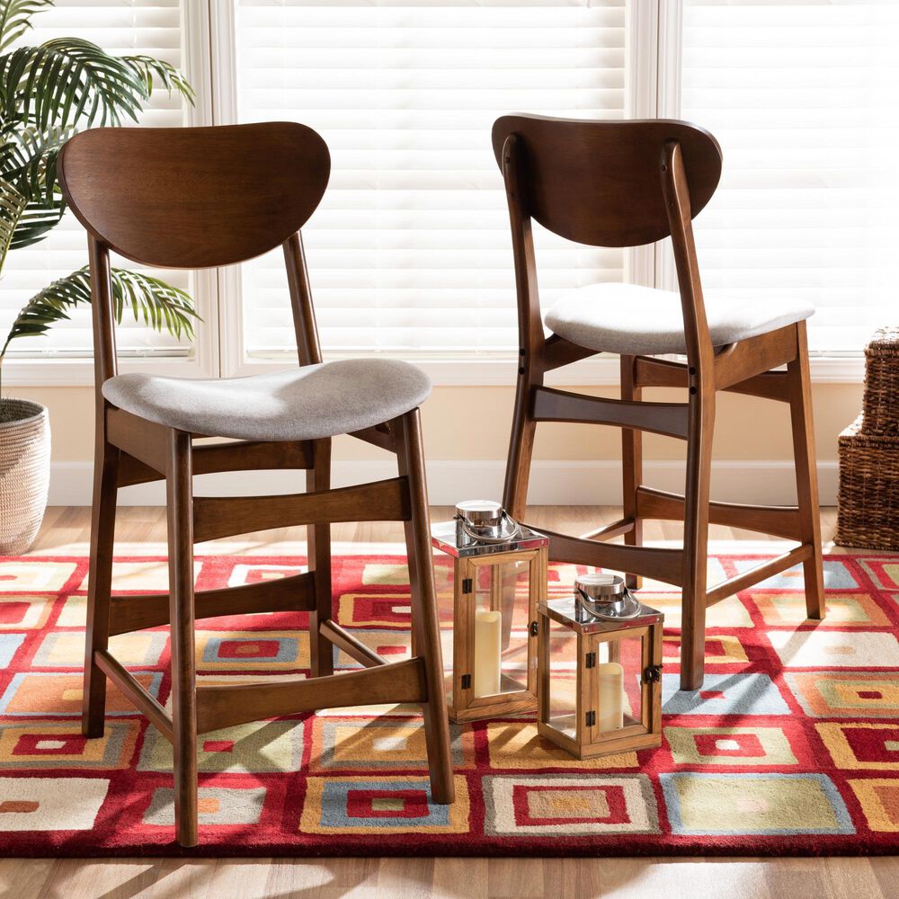 Baxton Studio Katya Counter Stool with Grey Cushion in Walnut Brown (Set of 2), , large