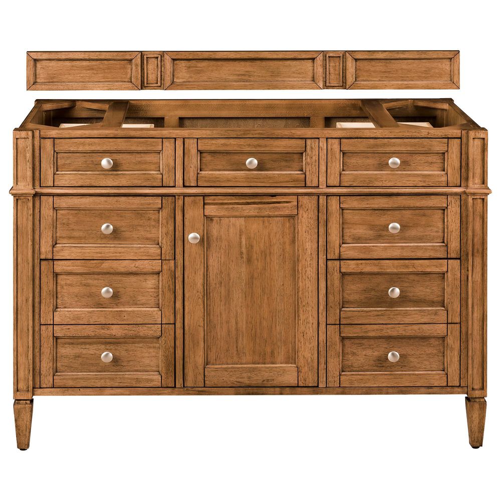 James Martin Vanities Brittany 48&quot; Single Bathroom Vanity in Saddle Brown with 3 cm Parisien Bleu Quartz Top and Rectangular Sink, , large