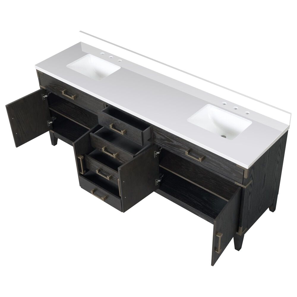 Lexora Home Laurel 84&quot; Double Bathroom Vanity in Black Oak with White Cultured Marble Top and Rectangular Sinks, , large