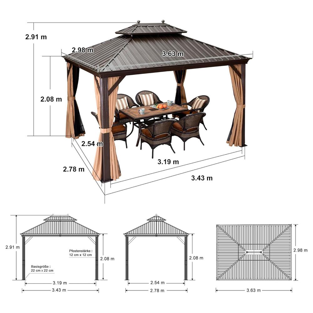 HOMLUX 10' x 12' Hardtop gazebo with double roof in Bronze, , large