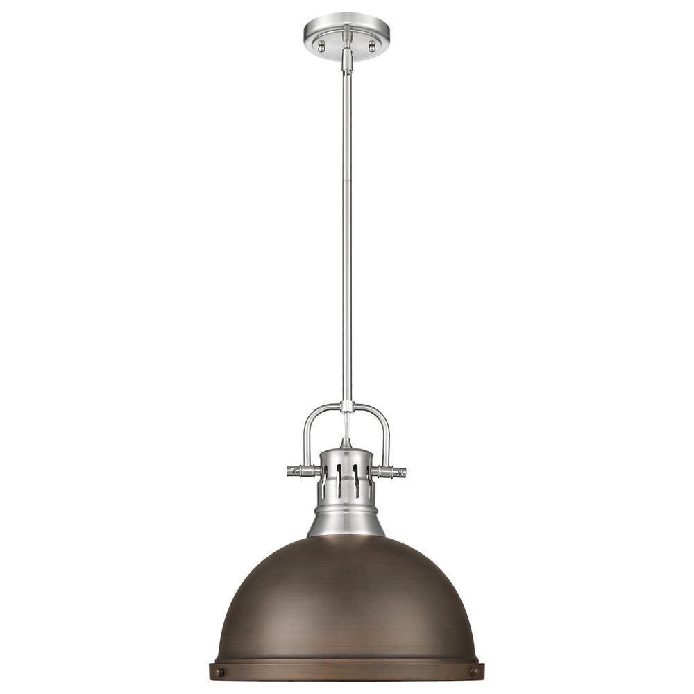 Golden Lighting Duncan 1-Light Pendant with Rod and Rubbed Bronze Shade in Pewter, , large