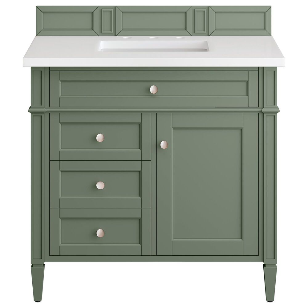 James Martin Vanities Brittany 36" Single Bathroom Vanity in Smokey Celadon with 3 cm White Zeus Quartz Top and Rectangular Sink, , large
