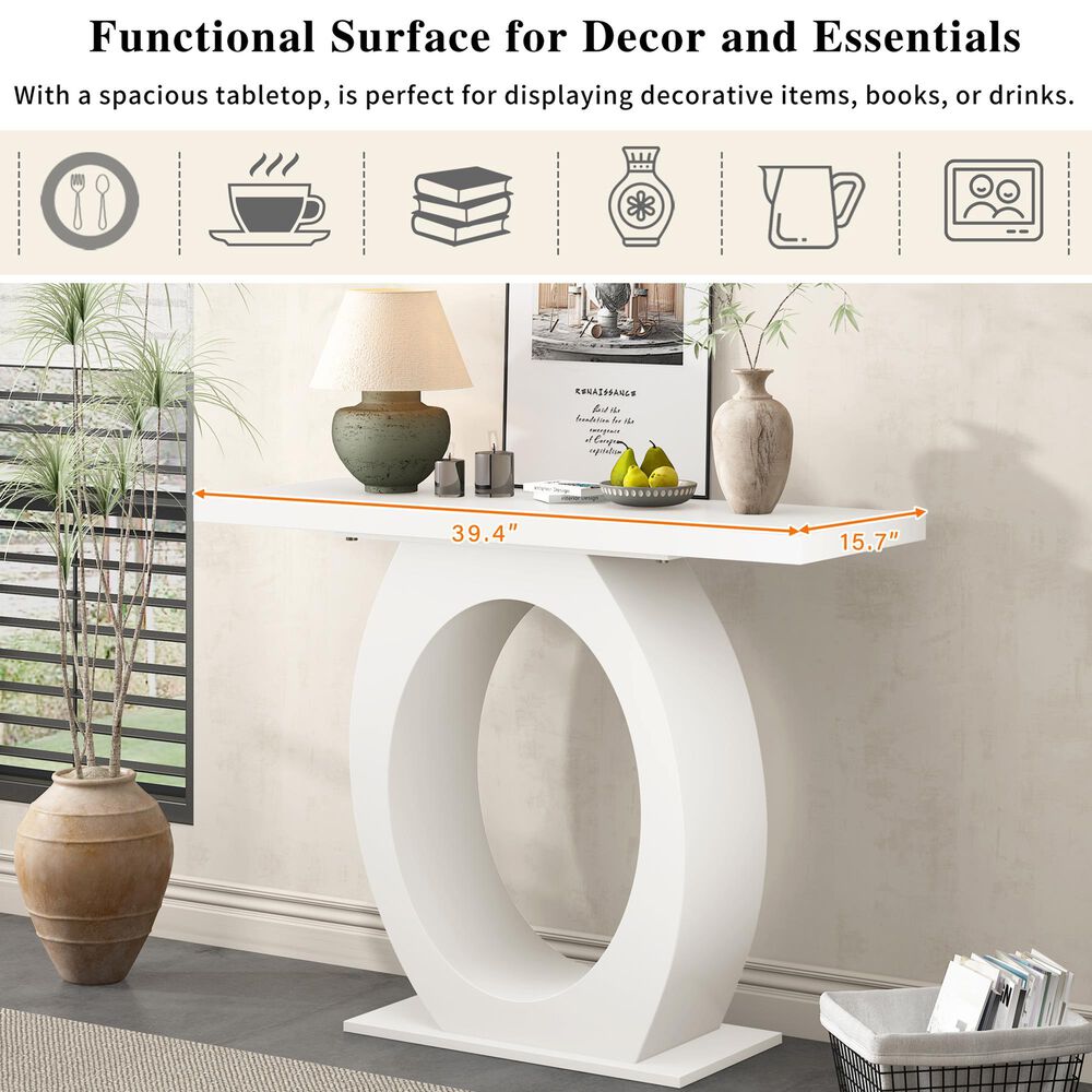 Hearth and Haven Mirod Console Table with Egg-Shaped Base in Beige, , large