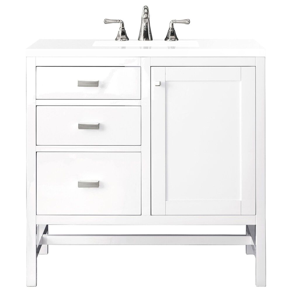 James Martin Vanities Addison 36" Single Vanity Cabinet in Glossy White with 3 cm White Zeus Quartz Top and Rectangular Sink, , large