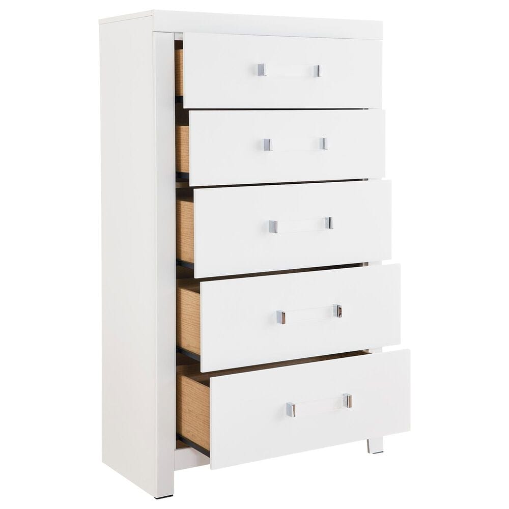 Ashley Maeling King Panel Bed with Dresser, Chest, and Two Nightstands in Matte White, , large