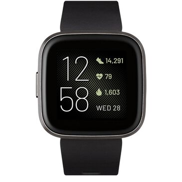 Fitbit Versa 2 Health and Fitness Smartwatch 40mm Carbon Aluminum Case with Black Band, , large