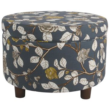 Kinfine Round Storage Ottoman in Navy Floral, , large