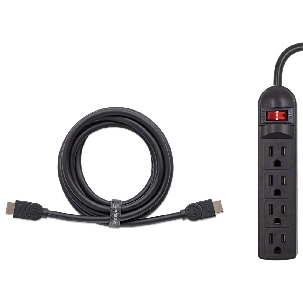 Helios 2-Piece 4 Outlet Surge Protector and 6" Premium High Speed HDMI Cable in Black, , large