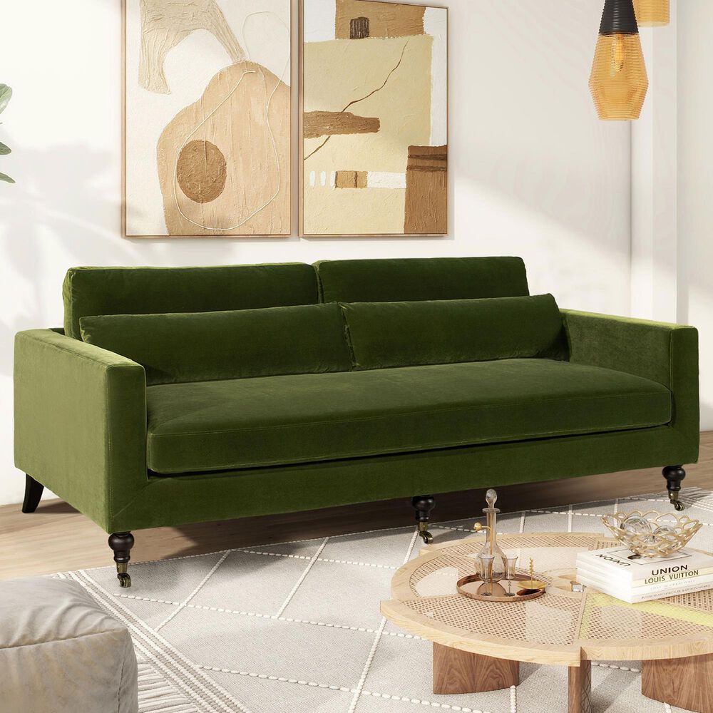 Jennifer Taylor Home Elliot Stationary Sofa in Olive Green Velvet, , large