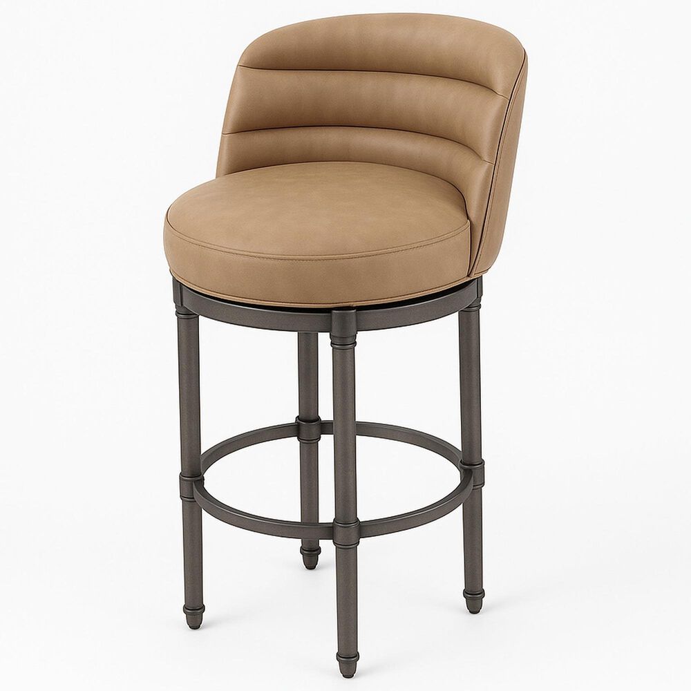 Armen Living Eunice Swivel Counter Stool with Mushroom Brown Upholstered in Brown, , large