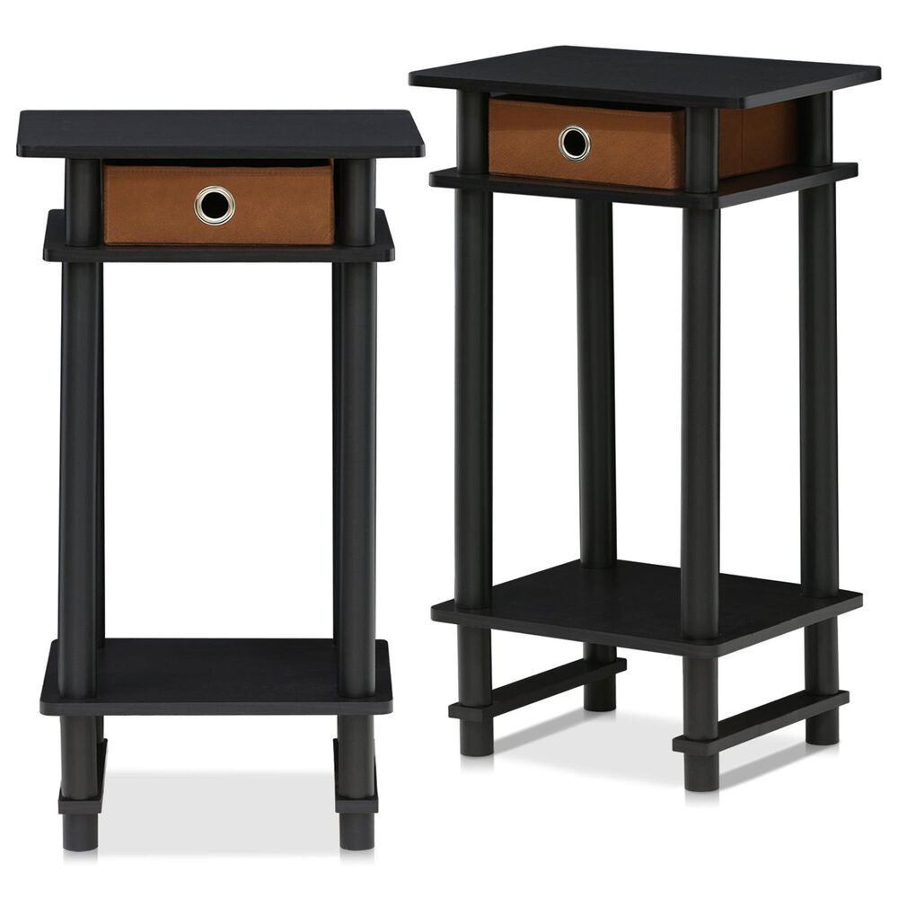HOMLUX Tall End Table with Bin in Espresso and Black (Set of 2), , large