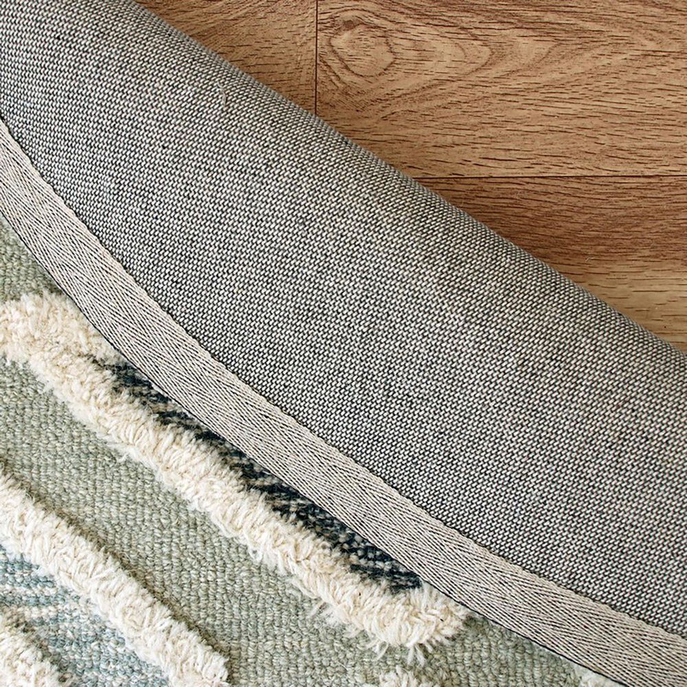 L&amp;R Resources Sinuous Geometric Motif 6&#39; Round Gray, Cream and Blue Area Rug, , large