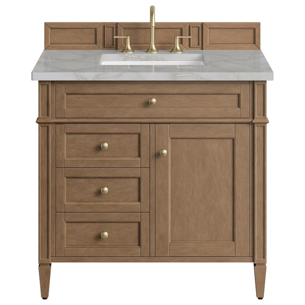 James Martin Brittany 36" Single Bathroom Vanity in Pecan with 3 cm Charcoal Soapstone Silestone Top and Rectangular Sink, , large