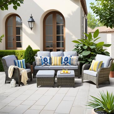 HOMLUX 5-Piece Patio Furniture Set with Chairs and Ottomans, High Back Outdoor Sofa Set, Grey Rattan in Gray, , large