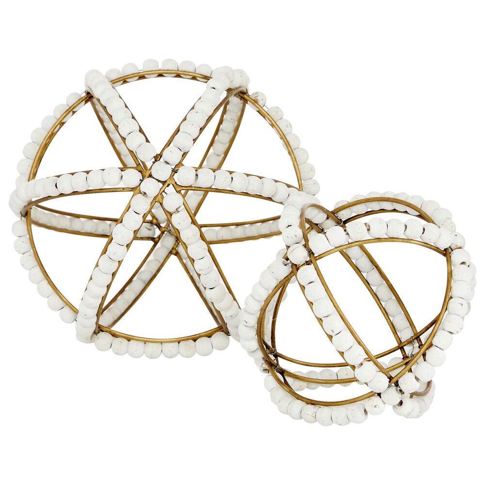 Maple and Jade Geometric Sculpture in White and Gold (Set of 2), , large