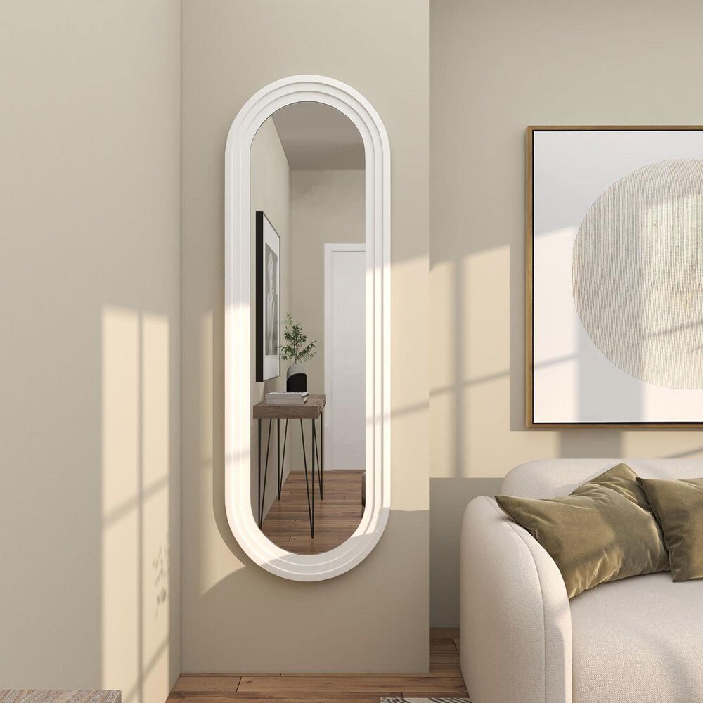 Maple and Jade 68&quot; x 22&quot; Oval Wall Mirror with Dimensional Carved Frame in White, , large